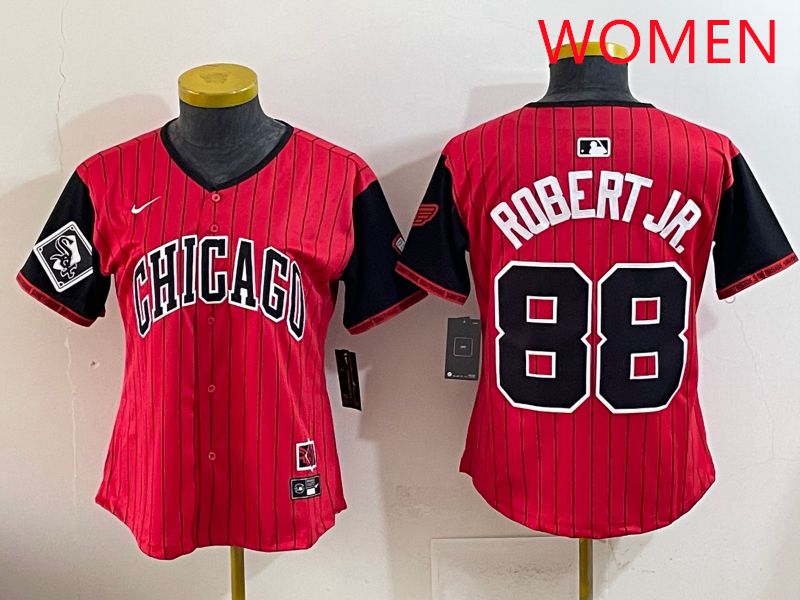 Women 2025 Chicago White Sox 88 Robert jr Red Joint Name Nike MLB Jersey style 13